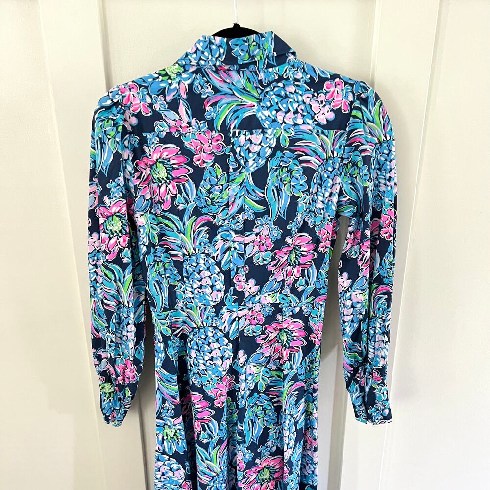 Lilly Pulitzer Mira Stretch Midi Shirt Dress in High Tide Navy Blue Size 2 - Picture 4 of 8